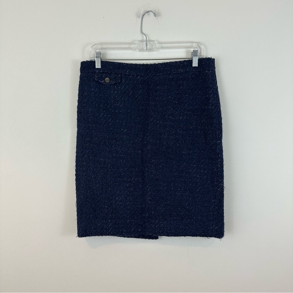 J Crew The Pencil Skirt Womens 10 Navy Blue Wool Lined Knee Length Career Wear